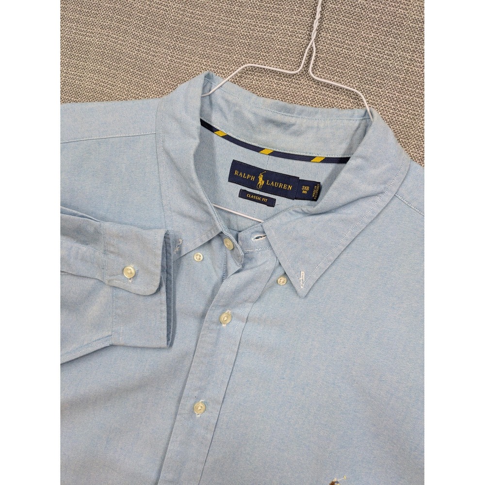 Ralph Lauren Shirt Mens Big 3X Blue Solid Long Sleeve Button Down Classic Fit